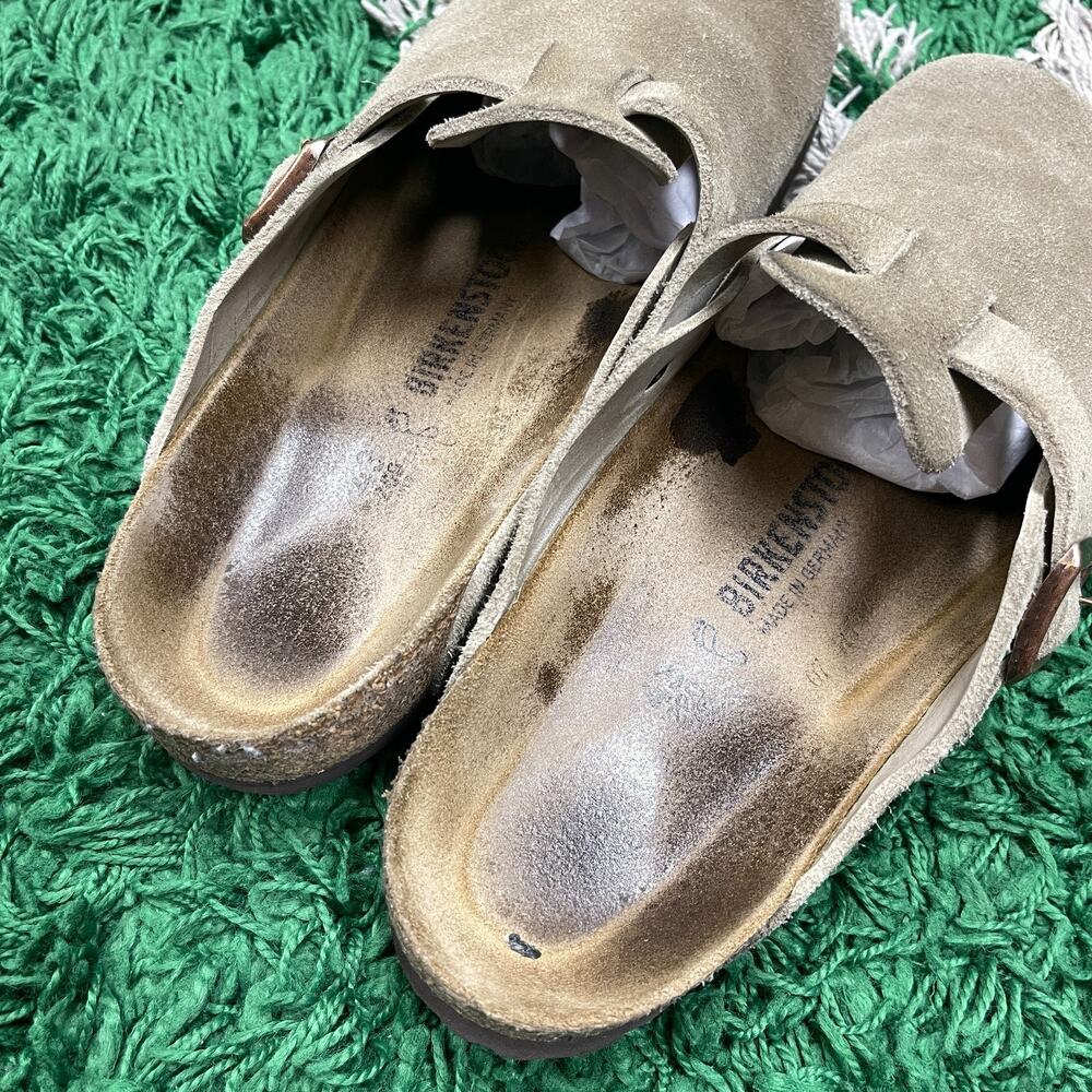 Birkenstock Boston Suede Taupe Soft Footbed Clogs Men's size 43 US 10 Pre Owned - Picture 6 of 13